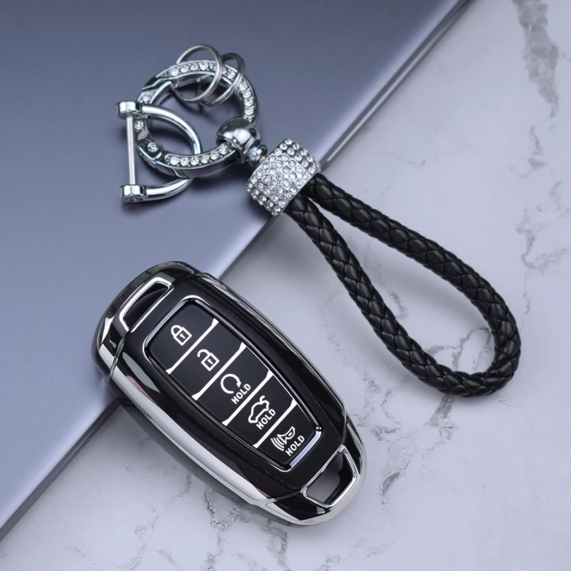 Couverture blanche à 5 boutons Porte clés pour Hyundai i30 Ix35, housse de clé de voiture