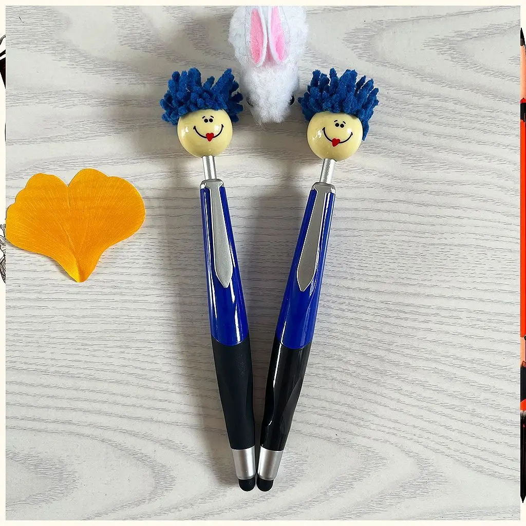 6PCS süße Plüsch Puppe Kopf Kugelschreiber mit Druckknopf Smiley Gesicht Stylus Touch Geschenk Schreibstift – Detail 9