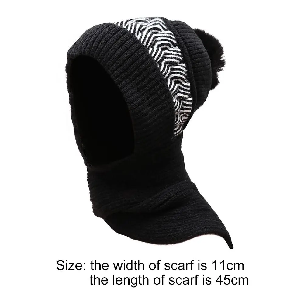 Winter Windproof Integrated Cap Scarf Knitted Warm Beanie Hat Scarf Thickening Casual Neck Warmer Women