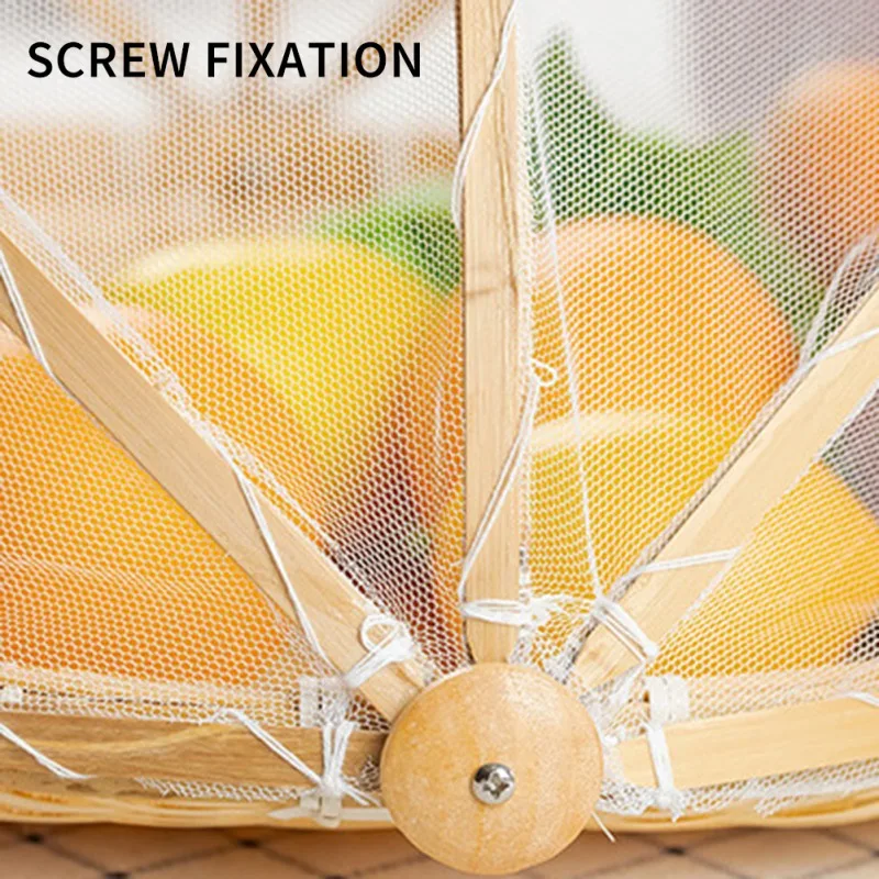 1PCS Hand Woven Bug Proof Basket Dustproof Kithen Picnic Basket Handmade Fruit Vegetable Bread Cover Wicker Basket With Gauze_voghion.com