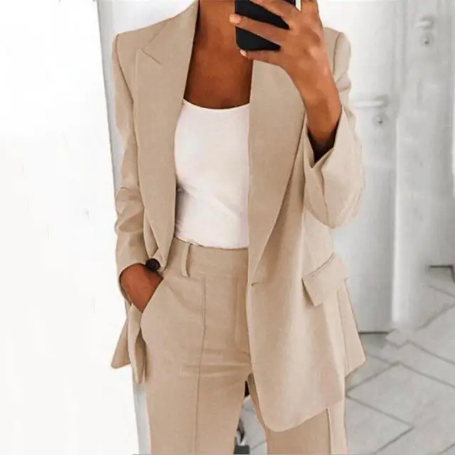 Turndown Collar Women Long Sleeve Buttons for Dating Suit Jacket Solid Color Women s Coat 3