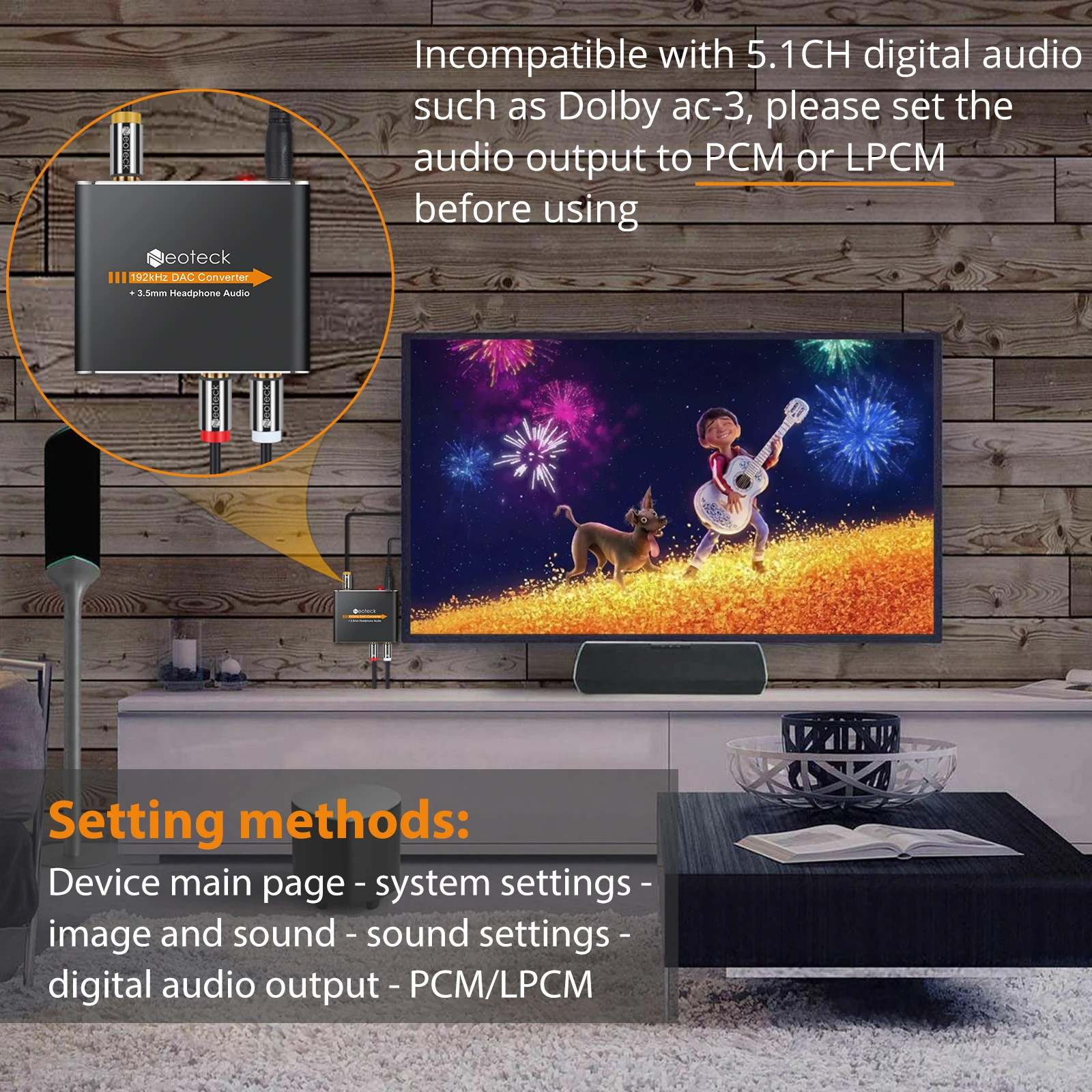Neoteck DAC Digital-to-Analog Audio Converter Adapter Optical Coaxial Toslink Fiber to RCA 3.5MM Jack DAC Audio For Amplifier