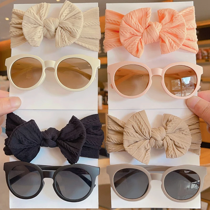 2 Stück/Set Neue Niedliche Bunte Schleifen-Haarbänder mit UV400-Sonnenbrillen für Babymädchen und Kinder - Kopfschmuck und Haaraccessoires