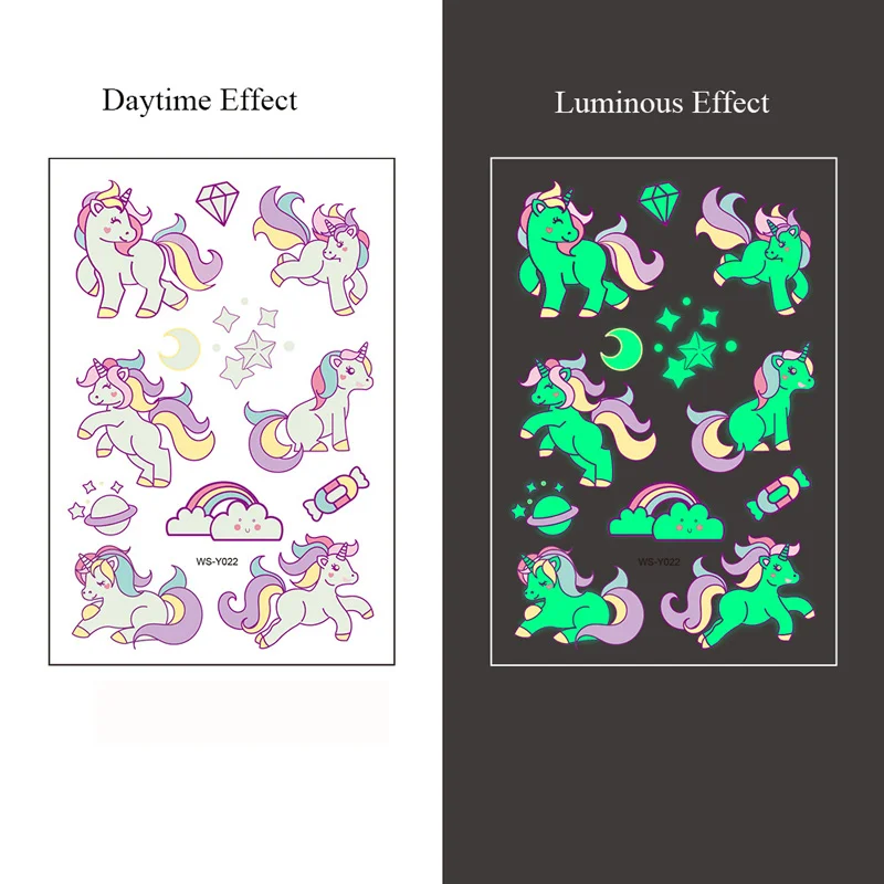 5 Sheets Luminous Tattoo Stickers Temporary Colorful Animal Dinosaur Tattoo Cute Tattoo Stickers Children's Body Tatto 4
