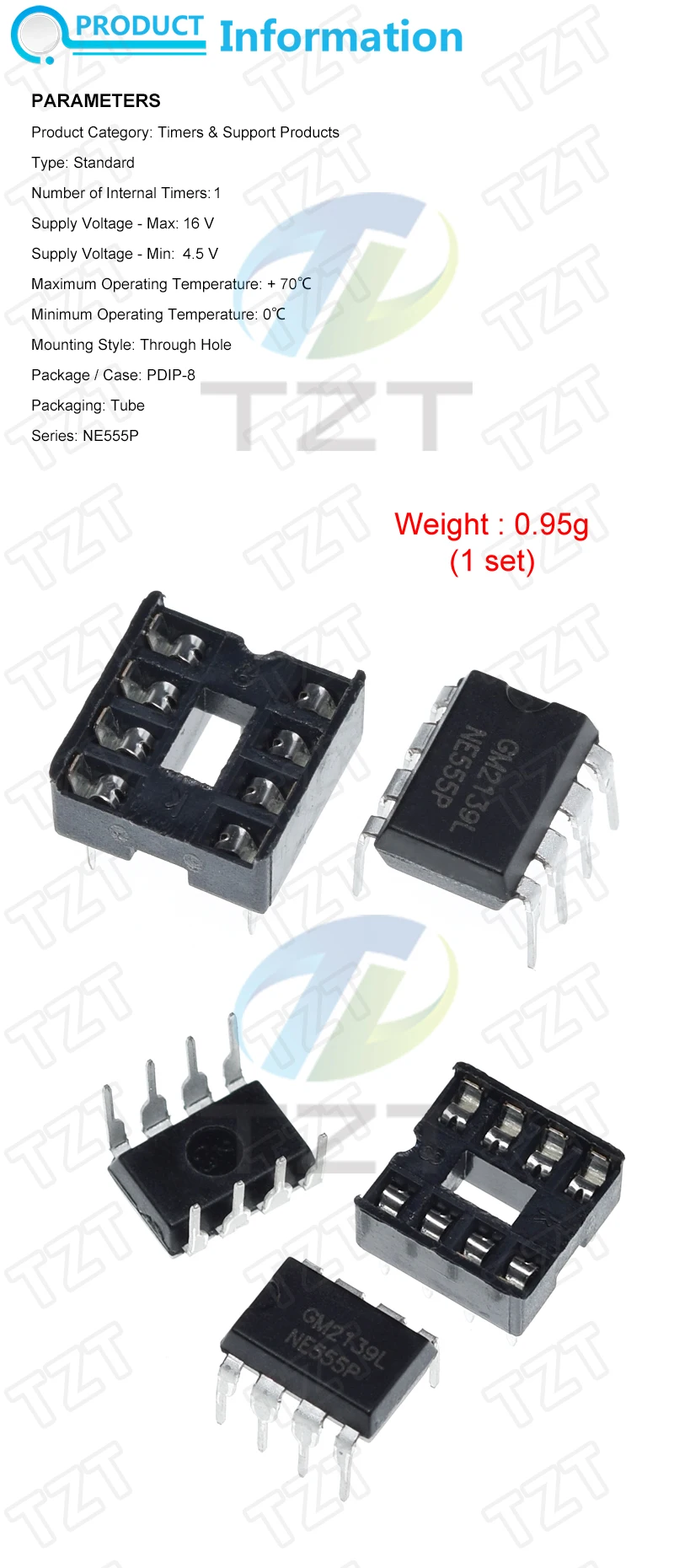 10 Stück (je 5) ne555 ne555p ic 555 Timer-Programmier oszillator chip und 8-polige Dip-Buchsen – Detail 2