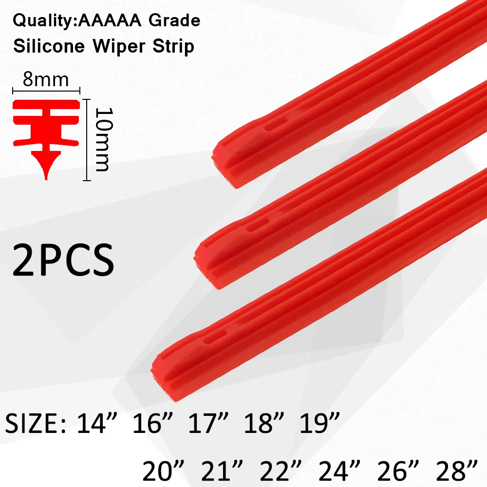 2pcs Car Wiper Blade Windscreen Vehicle Insert Red silicagel Strip Refill 8mm Soft 14"16"17"18"19"20"21"22"24"26"28" Accessories