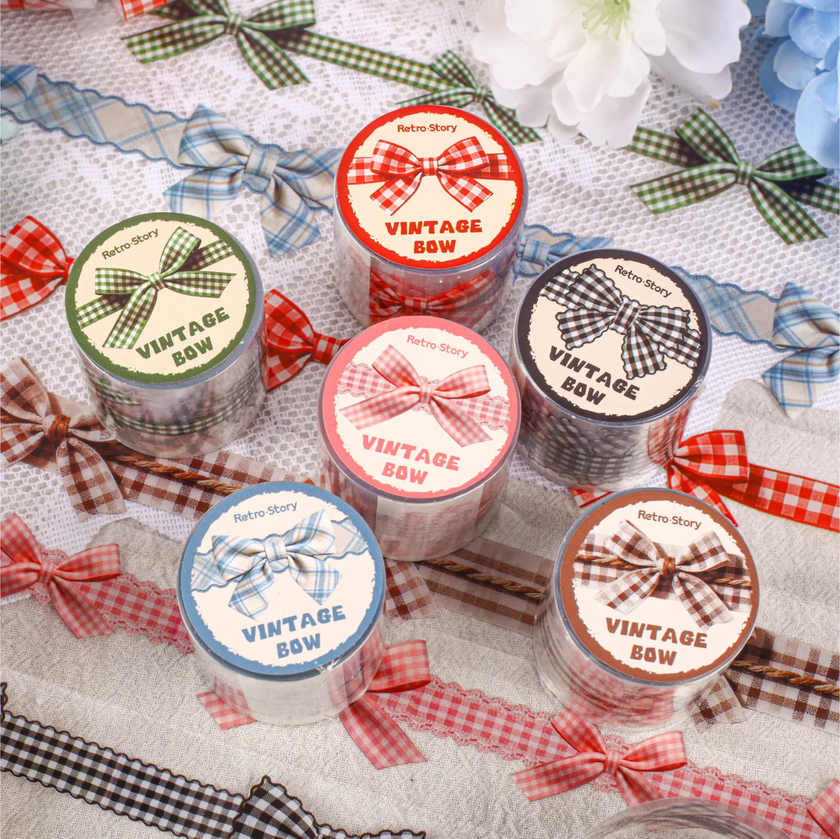 1Pcs 빈티지 Bowknot 시리즈 마스킹 테이프 PET 장식 콜라주 접착제 DIY 스크랩북킹 손으로 만든 학생 마스킹 문구