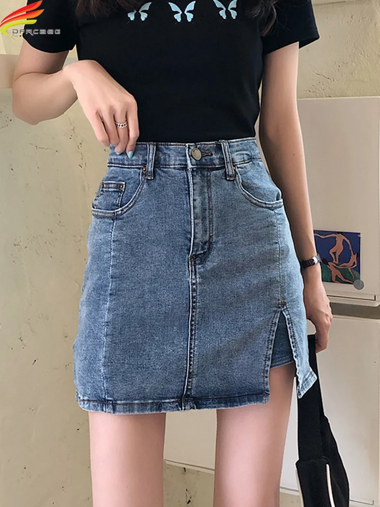 

DFRCAEG 2023 Spring Summer Denim Skirt Women With Lining Super Good Quality Korean Fashion Stretch High Waist Jeans Mini Skirts