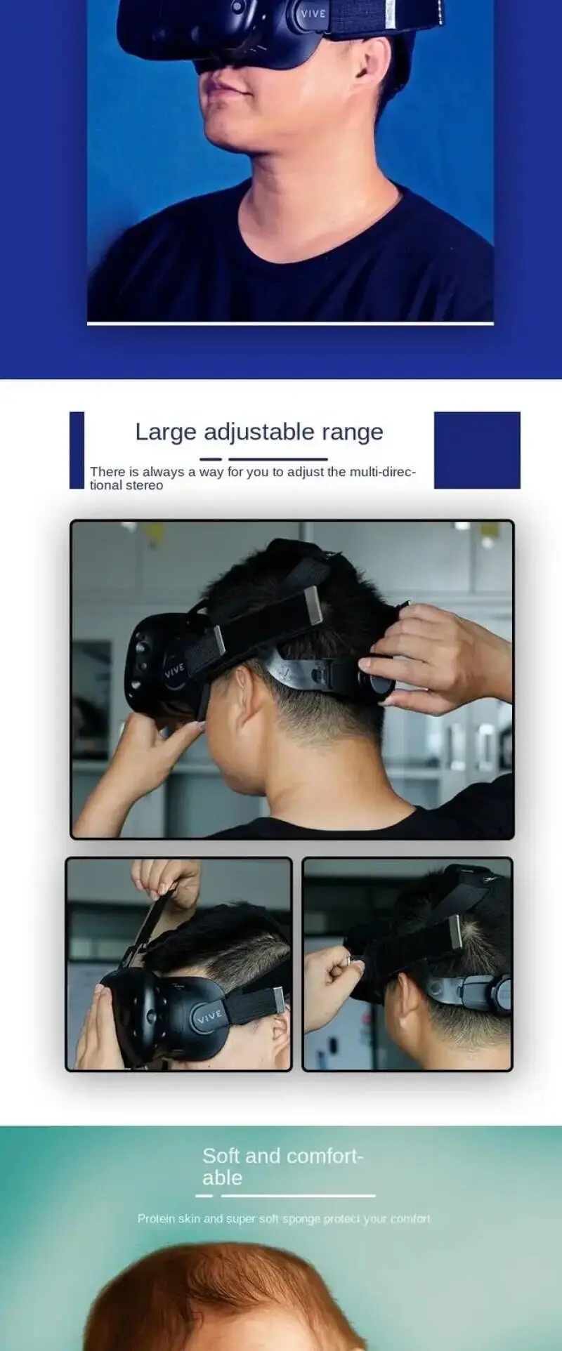 Verbessertes knopf förmiges selbst klebendes Kopfgurt-Ersatz-VR-Stirnband für HTC Vive VR-Headset-Zubehör einstellbar atmungsaktiv – Detail 4