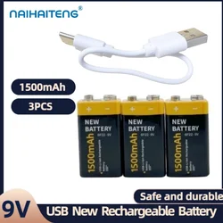 High-Capacity USB Rechargeable Li-ion Battery Pack with Type-C Port (9V 3PCS)