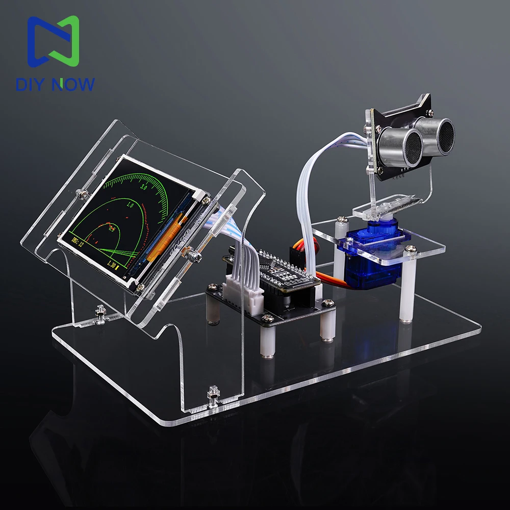 Kit Elettronico Fai-da-Te per Scanner Radar a Ultrasuoni con Display da 2,4 Pollici, Scheda di Programmazione Grafica HXFB, Scansione Servo 0-180 Gradi - immagine 2