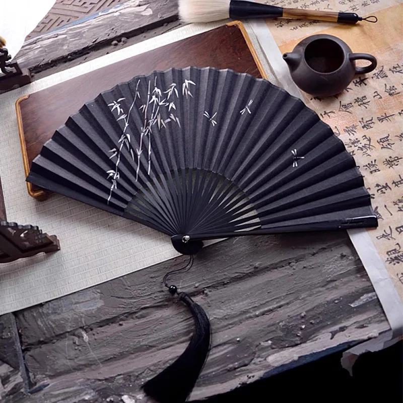 Chinese Silk Folding Fan - 7 Inch Handmade Embroidered Vintage Fan for Women/Men, Hanfu & Qipao Accessory, Traditional Bamboo