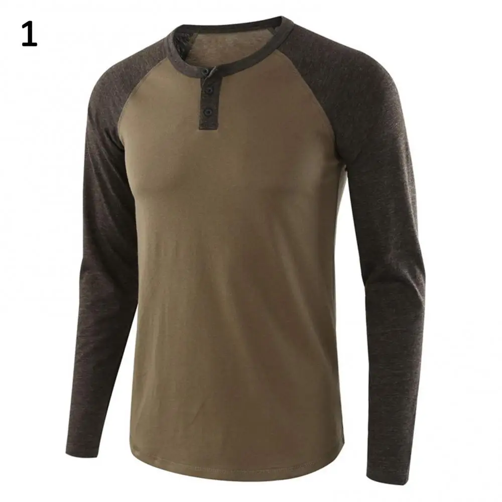 

Casual Men Autumn O Neck Long Raglan Sleeve Color Block T-shirt Buttons Pullover