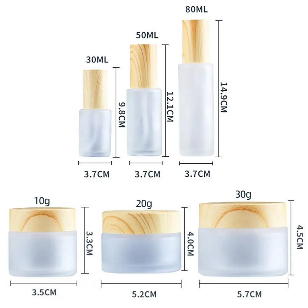 30ml/50ml/80ml/10g/20g/30g Empty Bottle Space-saving Matte Surface With Wood Grain Lid Glass Cosmetics Spray Bottle For Travel