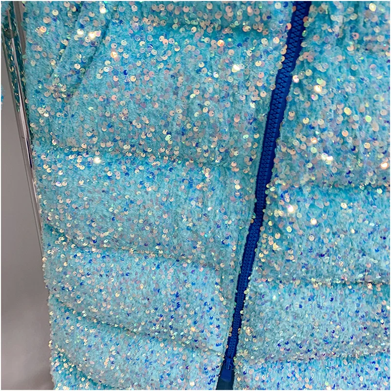Long Colorful Sequined down Jacket Coat Women 2023 Winter New Heavy Industry Hooded Long Sleeve Thickened Warm Jacket Female