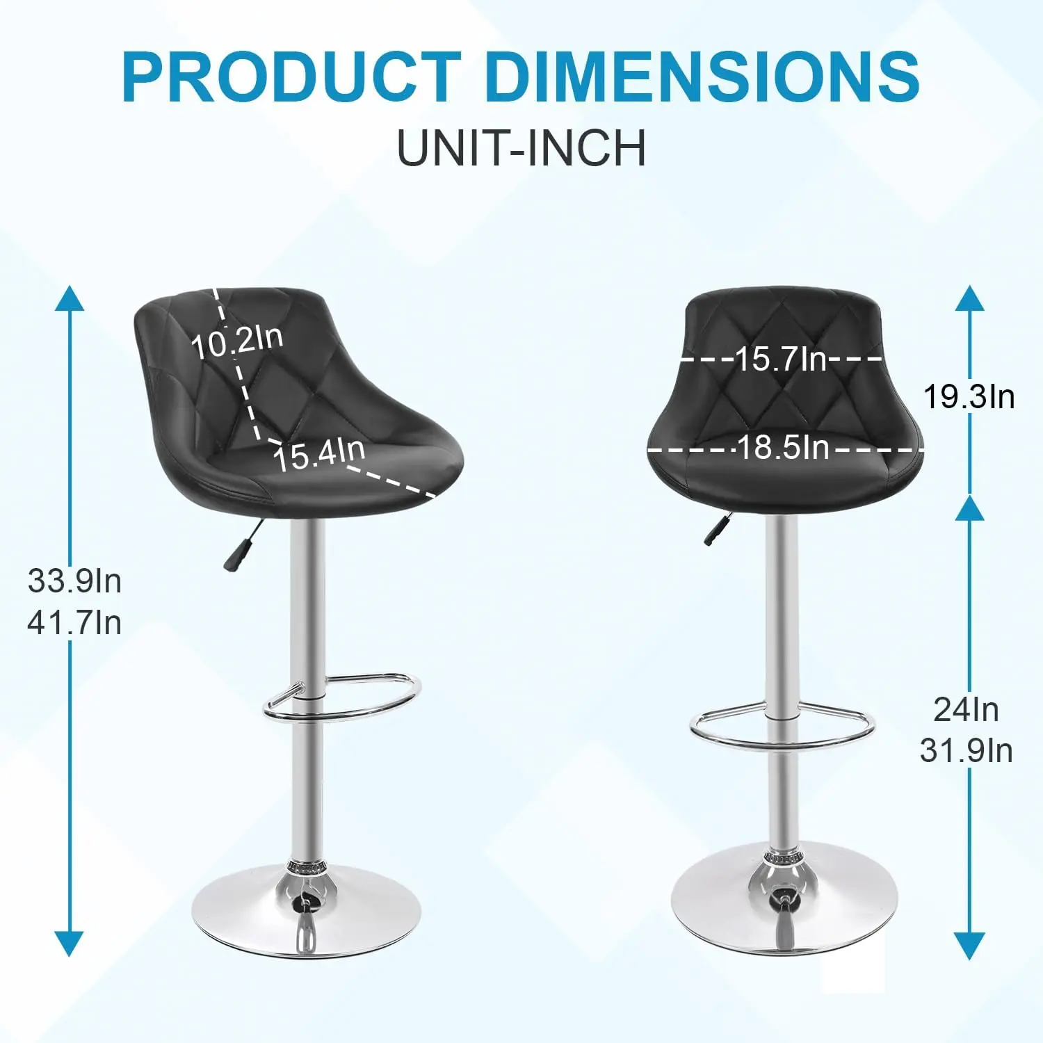 Bar Stool Set of 2 PU Leather Bar Chairs with Backrest Height-Adjustable Swivel Counter Height Bar Stools Set Kitchen