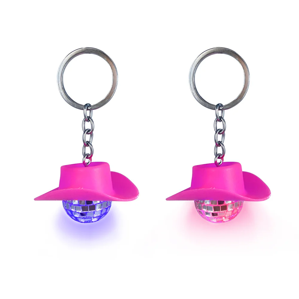 

Cowboy Hat Keychain LED Shaking Luminous Mirror Ball Retro Flashlight Keychain LED Car Key Ring Holder Bag Charms Pendant Gift