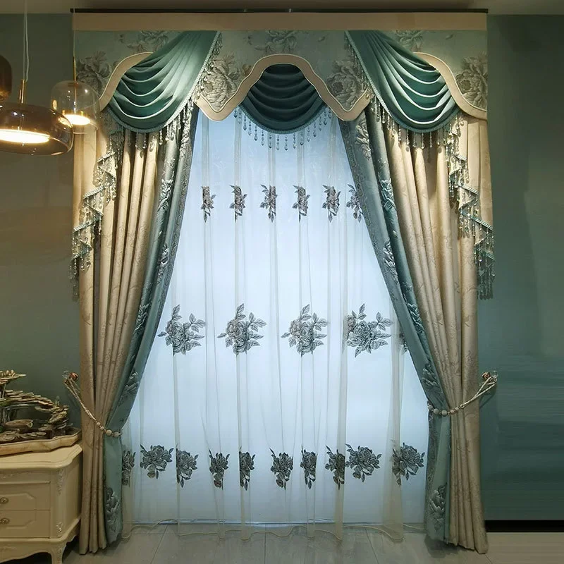 

European Style Court Luxury Curtains for Living Room High Shading French Splicing Jacquard Curtains Home Decor Curtain Custom