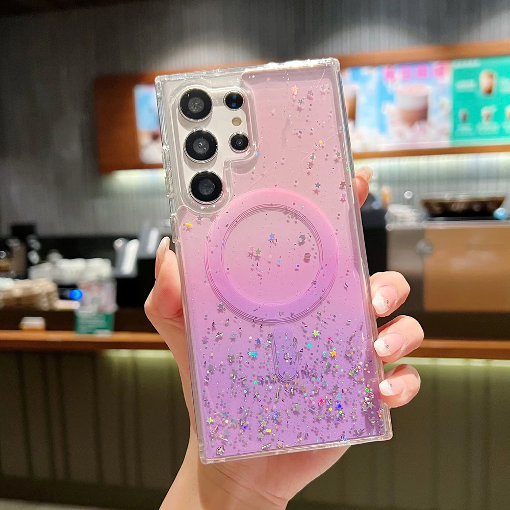For Samsung Galaxy S23 S22 Ultra Plus Case Luxury For Magsafe Magnetic Glitter Rainbow Gradient Colorful Clear Soft Back Cover- Sbc08aa4da3fd4e46b67361fd8d7a5752O