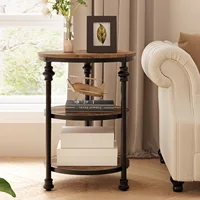Table basse ronde à 3 niveaux peu encombrante – Cadre en métal industriel moderne – Étagères de rangement – Table d'appoint pour canapé pour salon, chambre à coucher, petits espaces 2