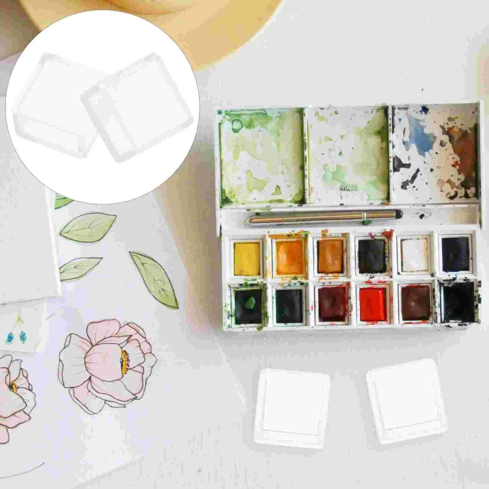 25 Pcs Pigment Box White Plastic Palette Flat Pan Empty Half Pans for Watercolor Paint Tray