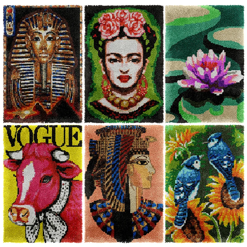 New Smyrna Golden Mask Carpet Crocheting DIY Cushion Flower Latch Hook Rug Kit Needlework Crocheting Embroidery Mat Decorative
