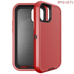 Ultimate Heavy Duty Shockproof Armor Dust-Proof Case Cover - 3 in 1 Protection for iPhone 13 or 14 (Red)