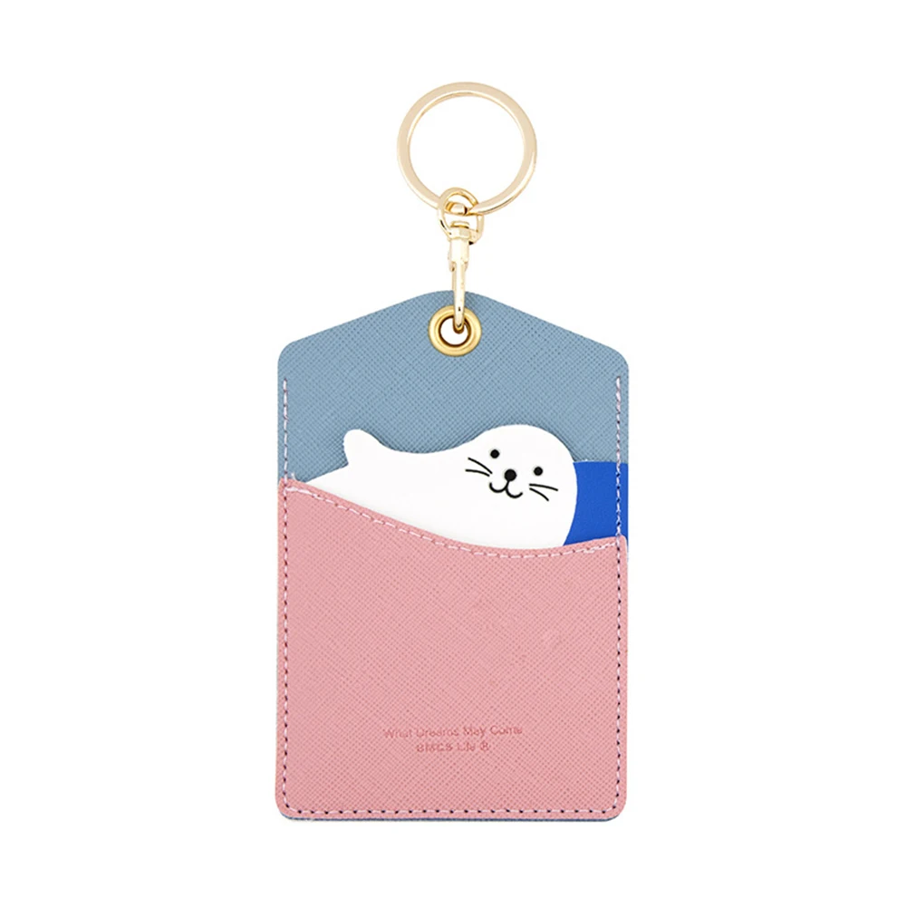 High Quality Credit Card ID Badge Holder Cute Cartoon Leather Bear Pass Case Cover Card Case Key Holder Ring Luggage Tag Trinket