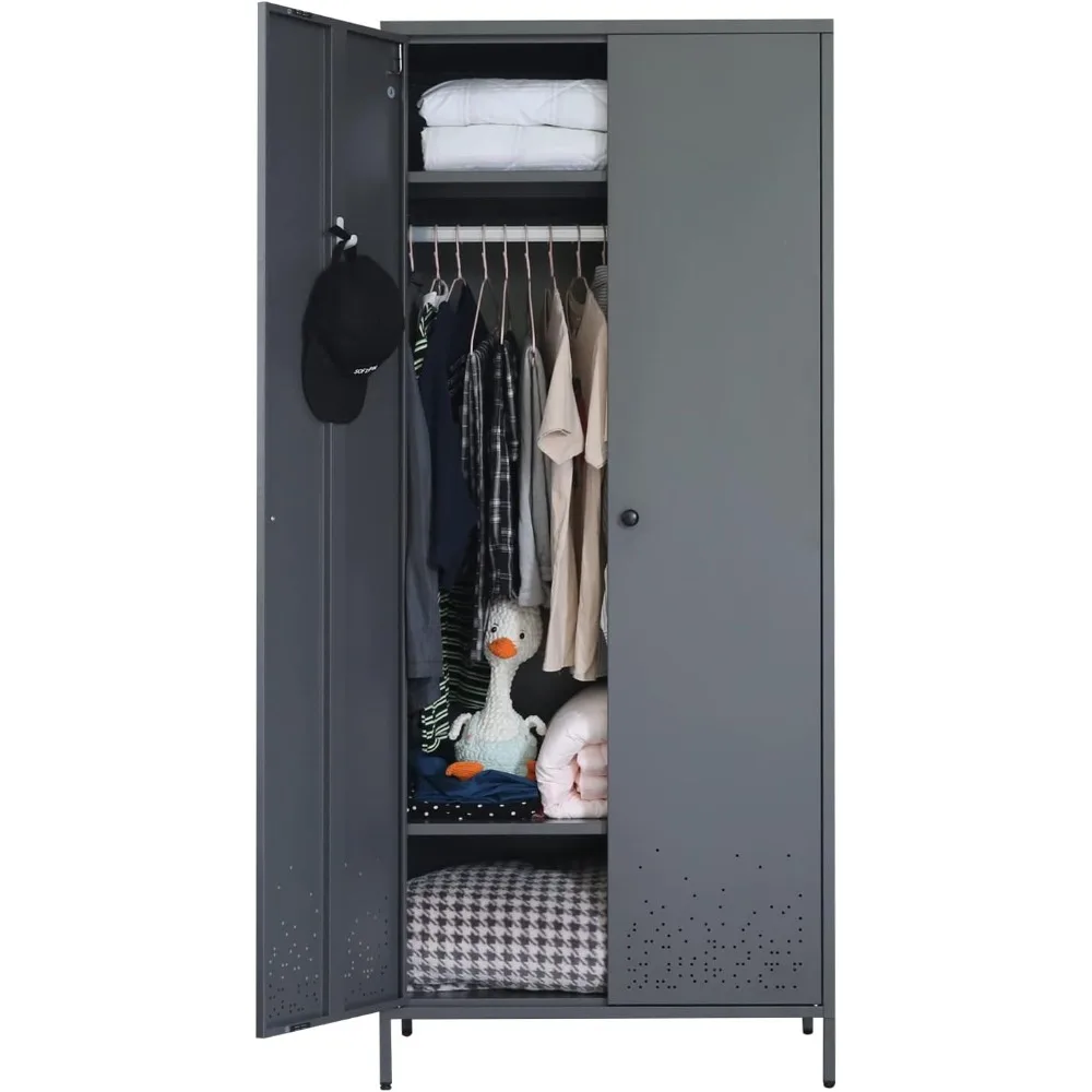 

Wardrobe Metal Wardrobe Armoire Closet With Hanging Rod Free Shipping Adjustable Shelves Bedroom Furniture Home