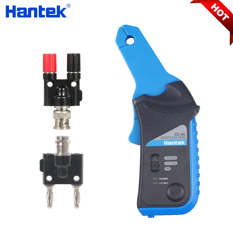 Hantek AC/DC Current Clamp Probe Oscilloscope CC-65 CC-650 CC-800 with Banana Plug Adapter 20KHz/400Hz Bandwidth 1mV/10mA oscilloscope probe