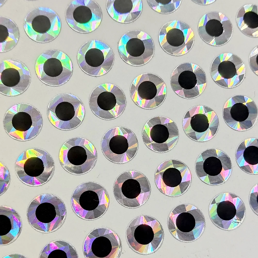 3 Sheets 4mm 5mm 6mm 8mm 2D Flat Silver Fishing Lure Eyes Laser