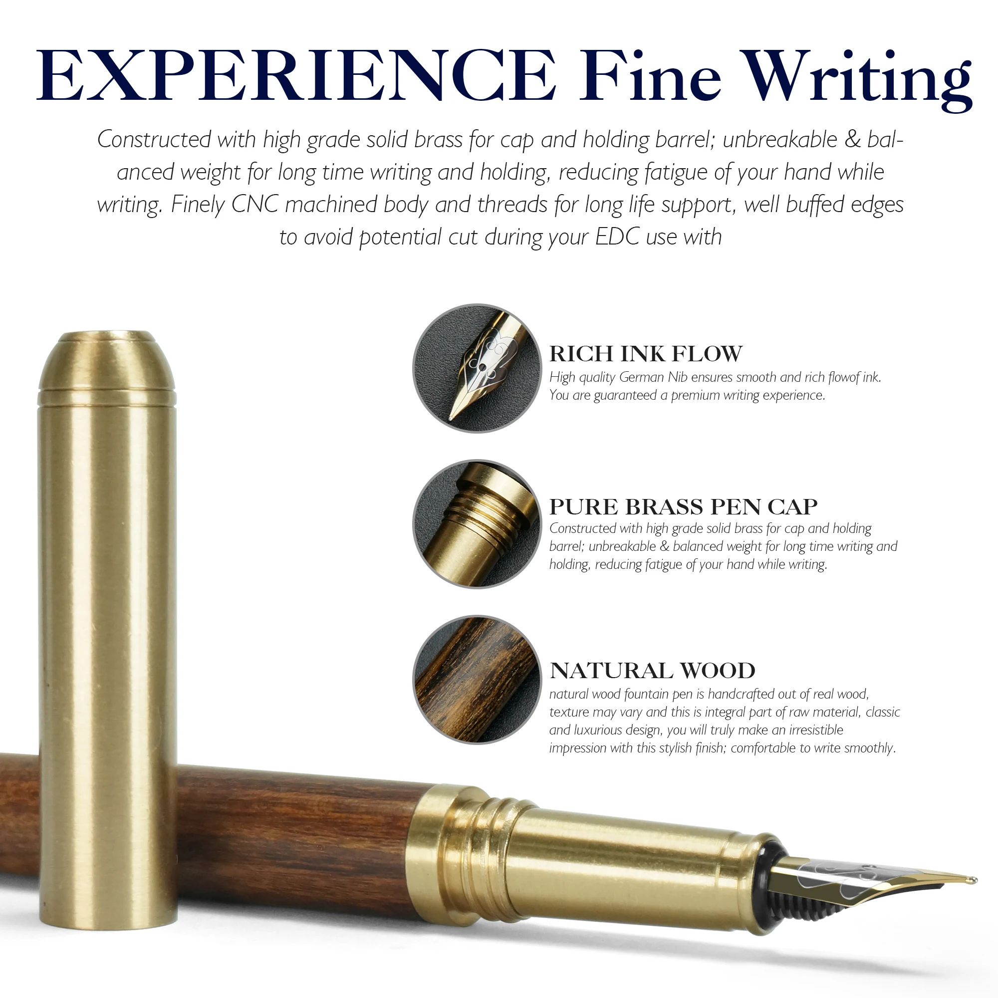 STONEGO Handcrafted Wood Fountain Pens, Vintage Fountain Pen, Medium Nib, Includes 4 Ink Cartridges and Ink Refill Converter 3