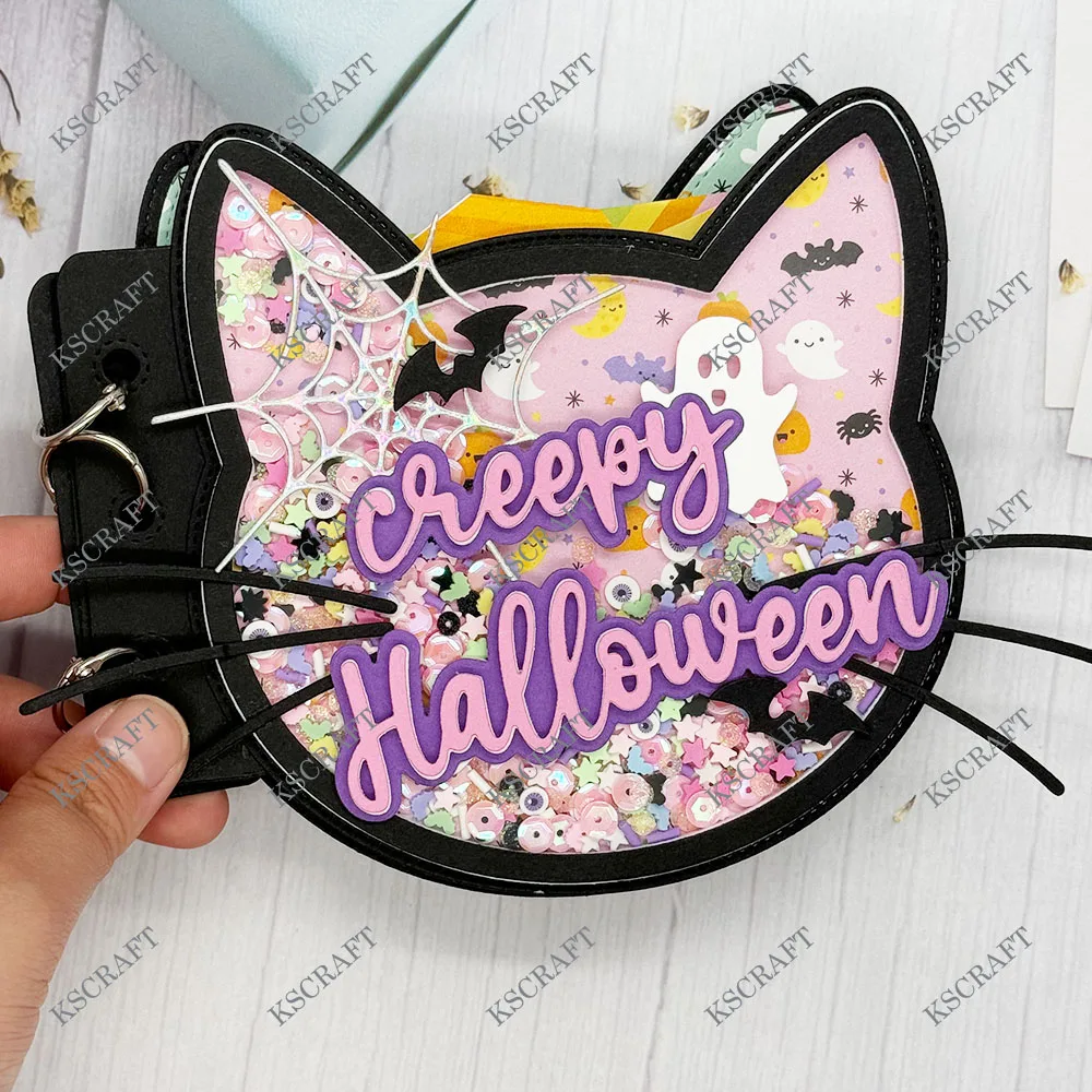 Kscraft halloween cat mini album schneidwerk zeuge schablonen für diy scrap booking dekorative prägung diy papier karten – Detail 2