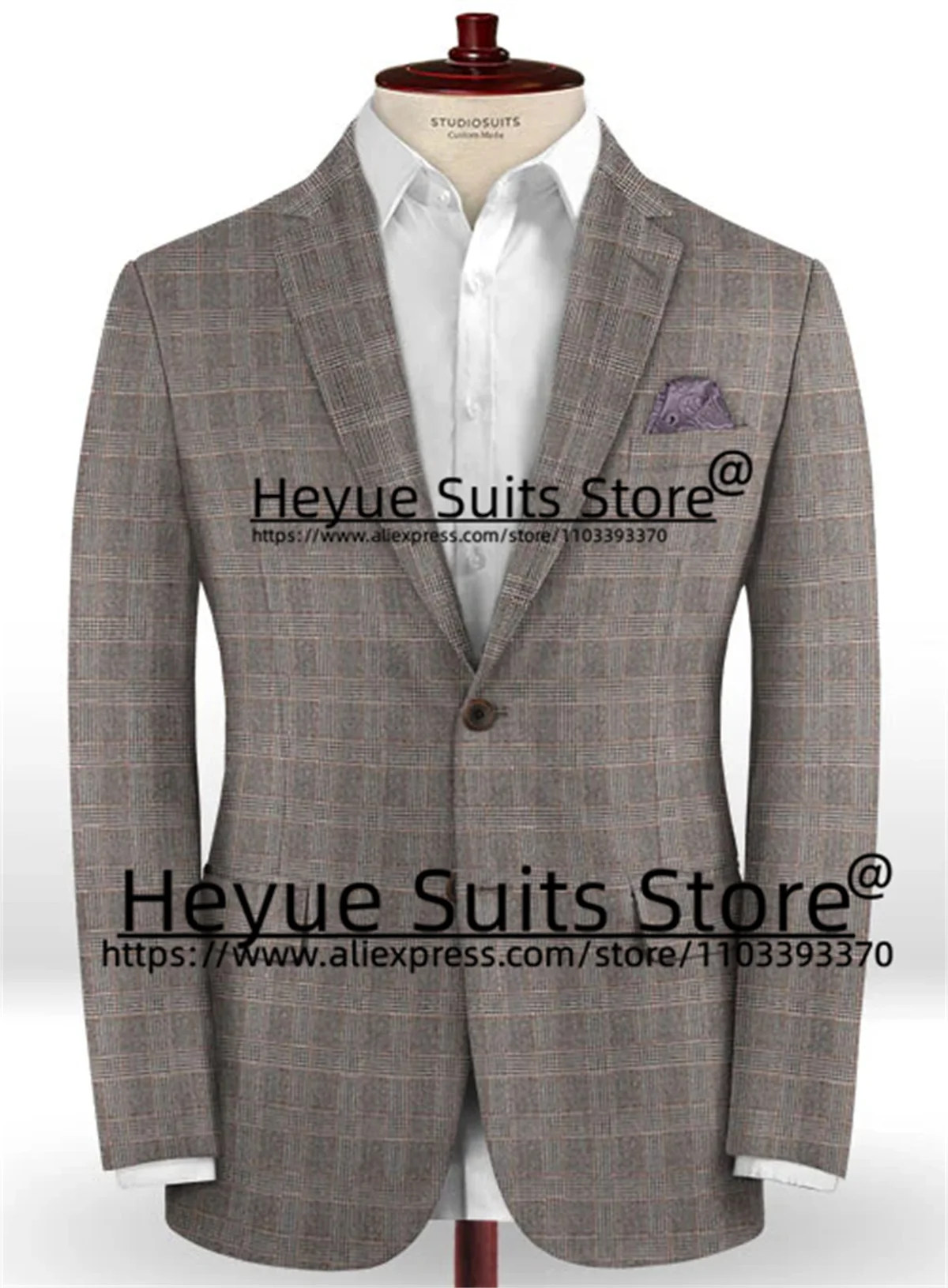 Latest Version Formal Plaid Wedding Suits For Men Slim Fit A button Groom Tuxedos 2 Pieces Sets Business Male Blazer Ropa Hombre