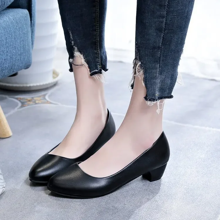 Fashion Women Mid Heel Pumps 2023 New Women Shoes Classic Black