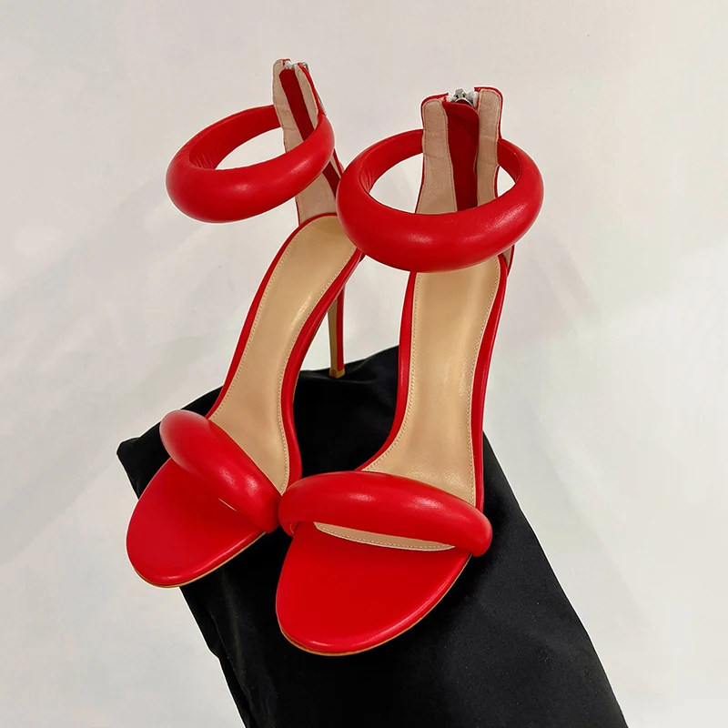 

New Elegant High Heel Sandals Summer One Strap Design Round Toe Female Sandals Real Leather Material Appear Whiten Ladies Pumps