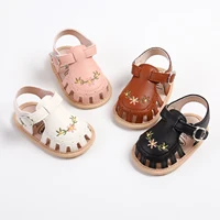 Baby Girl Sandals Princess PU Leather Non-slip Kids Shoes Cute Embroidery Flower Summer Flats Hollow Out Toddler Shoes 2