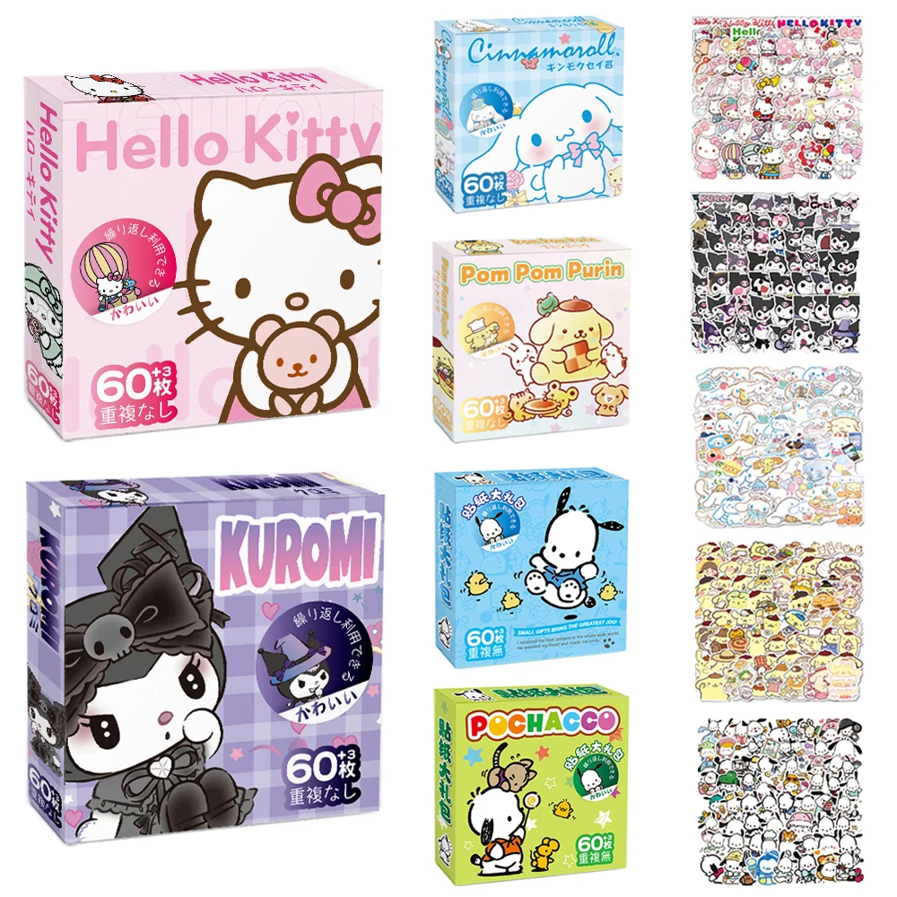 60Pcs Sanrio Hello Kitty Kuromi Cinnamoroll Pochacco Stickers for Kids Girls DIY Laptop Phone Diary Cartoon