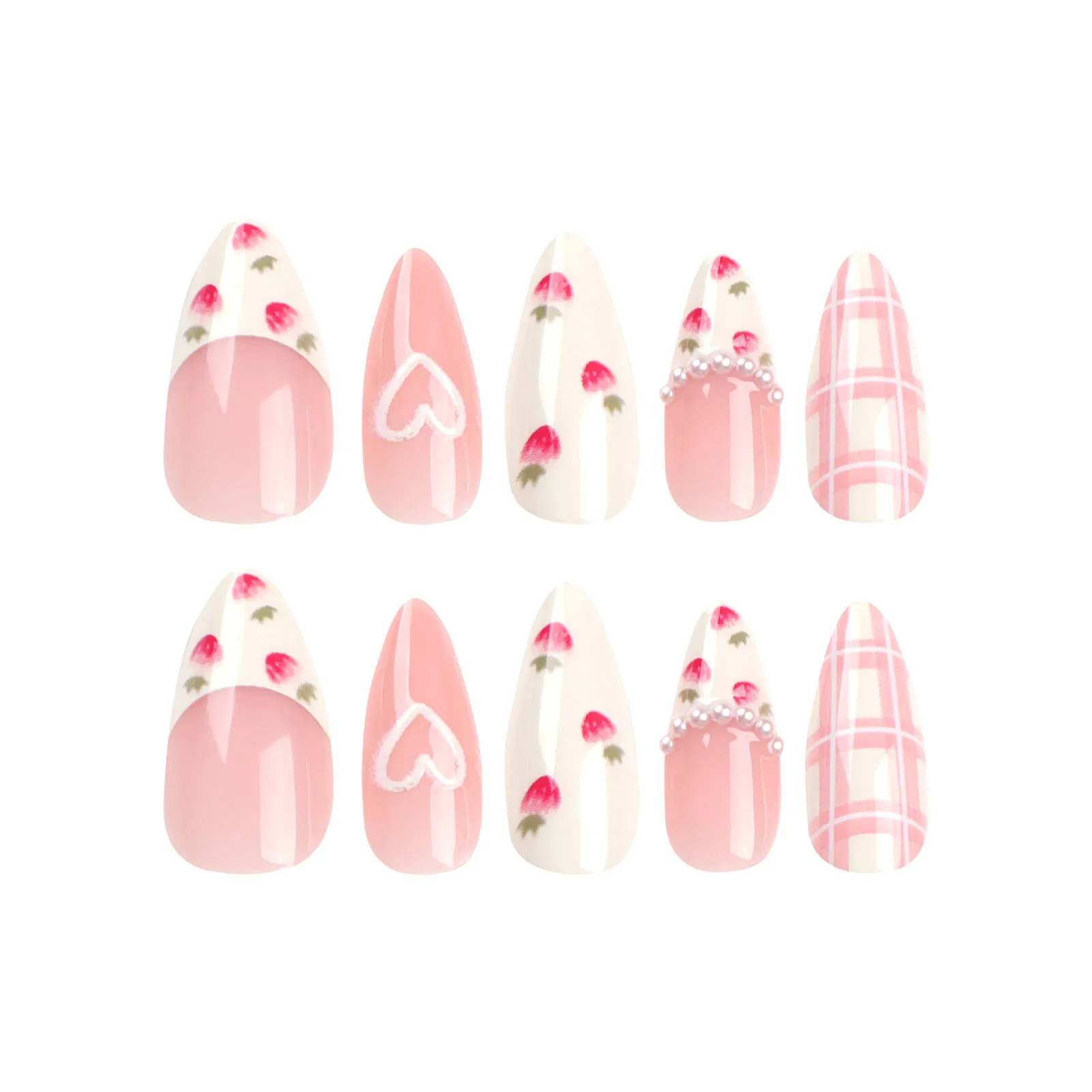 

Gentle Pink False Nails with Heart Decor Natural Unbreakable Nail Simple Wear for Stage Performance Wear