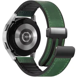 Dual-Material Magnetic Buckle Wristband - Leather and Silicone Strap, 22mm/20mm for Width 20mm (Green)