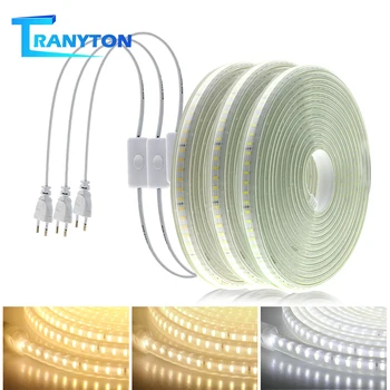 220V LED 스트립 120LED 8W/m, EU 플러그 앤 스위치 포함, 눈부시지 않음, 유연한 LED 조명, 방수 야외용 LED 테이프