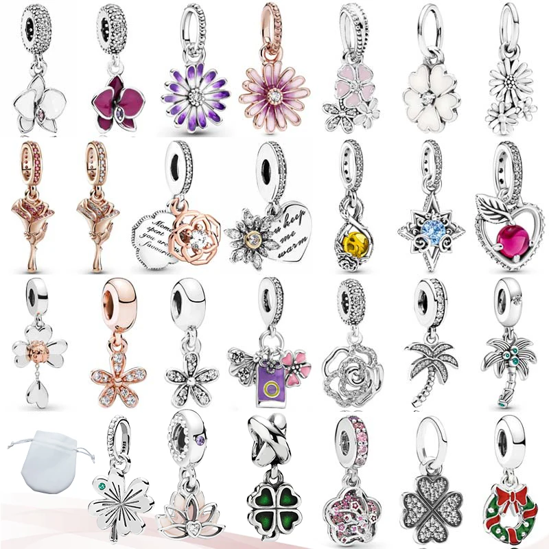 

Ladybird Charm New 925 Sterling Silver Rose Clover Orchid Daisy Flower Palm Tree Pendant Bead Fit Popular Bracelet Diy Jewelry