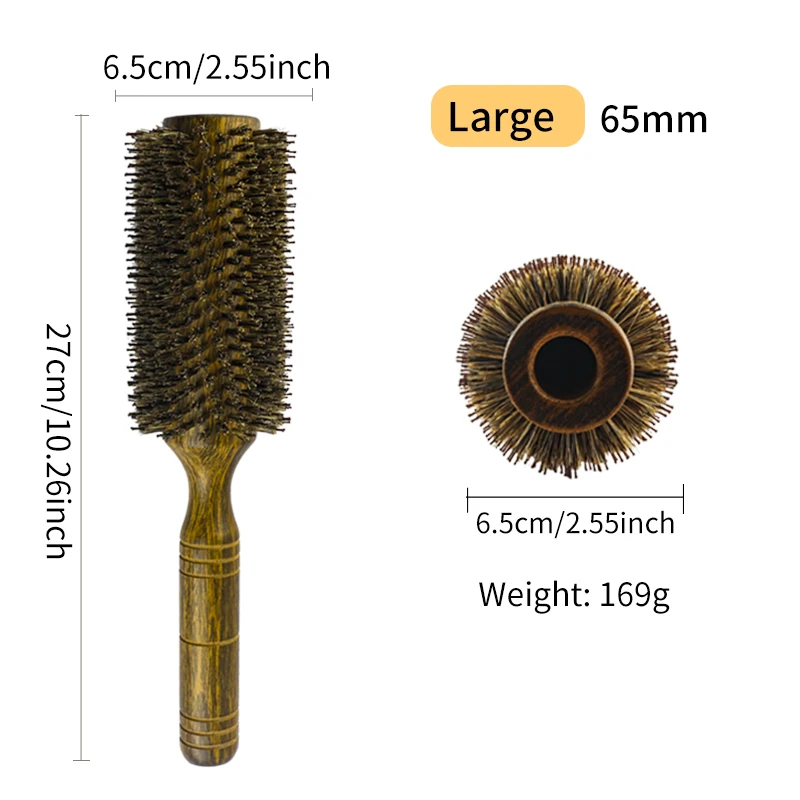 Professionelle Rundbürste mit Wildschweinborsten für Damen und Herren Haarstyling-Kamm Salon-Friseur Holz-Rundbürste – Detail 10
