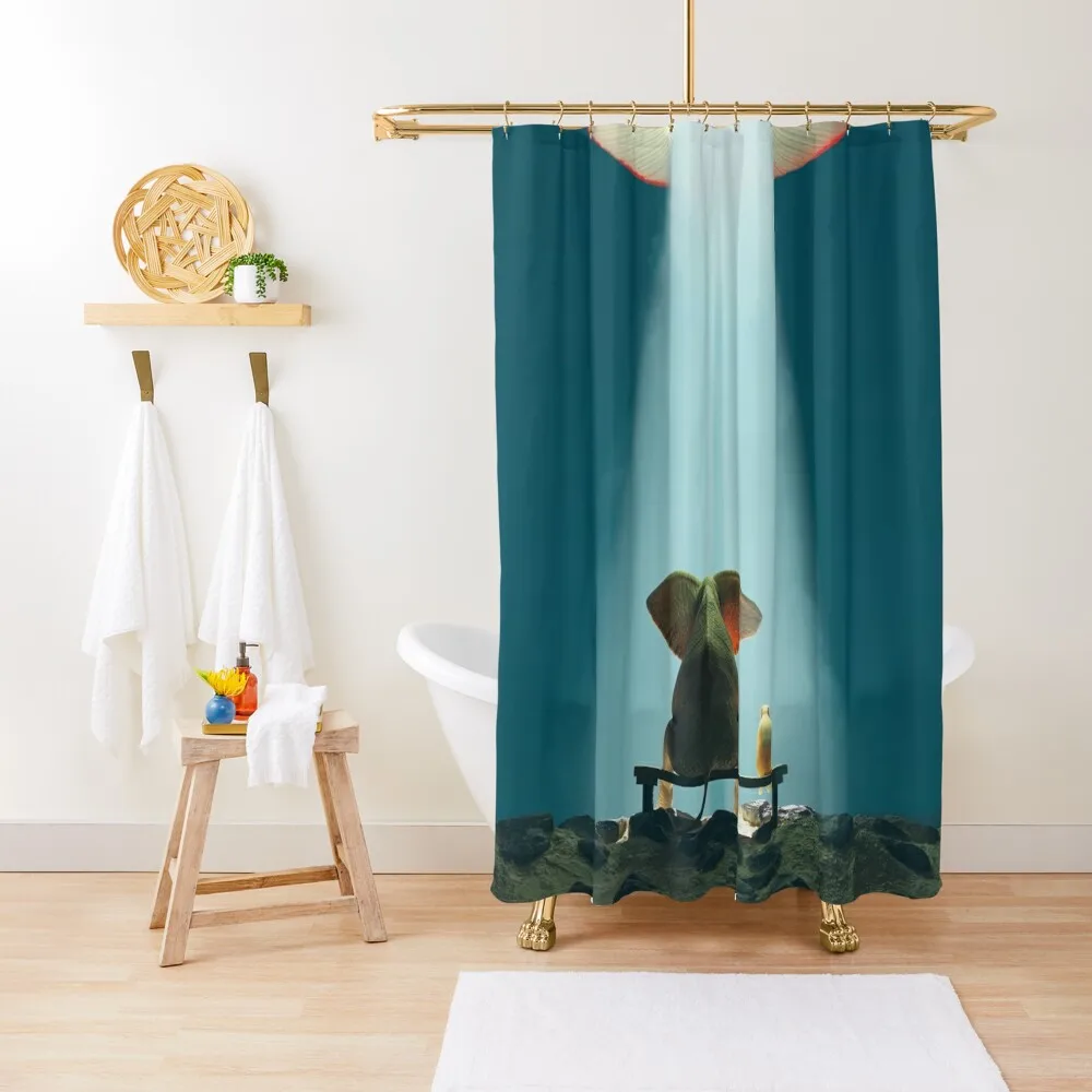 

elephant and dog look at a flying mushroom Shower Curtain Waterproof Bathroom Shower Curtain