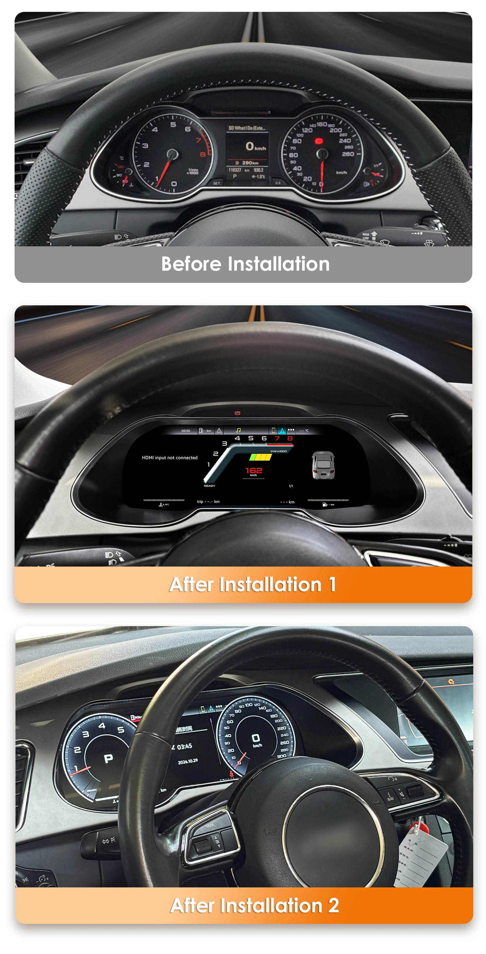12.3인치 디지털 계기판 자동차 대시보드 패널 (아우디 A4 2013-2016용) CarPlay, 안드로이드 오토, HDMI, LCD 화면 지원