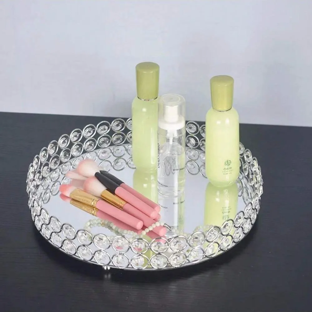 Mirror Cosmetic Plate, Round Glass Perfume Plate, Suitable for Dressing, Jewelry and Cosmetics Storage, Gift Home Decoration