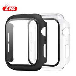 Premium Tempered Glass Screen Protector with Case for Apple Watch - 2-Pack (Transparent  Black)