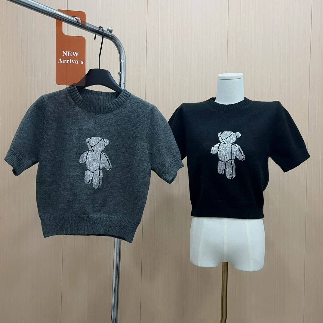 

High Quality Autumn/winter New Diamond Bear Short Sleeve Sweater for Women