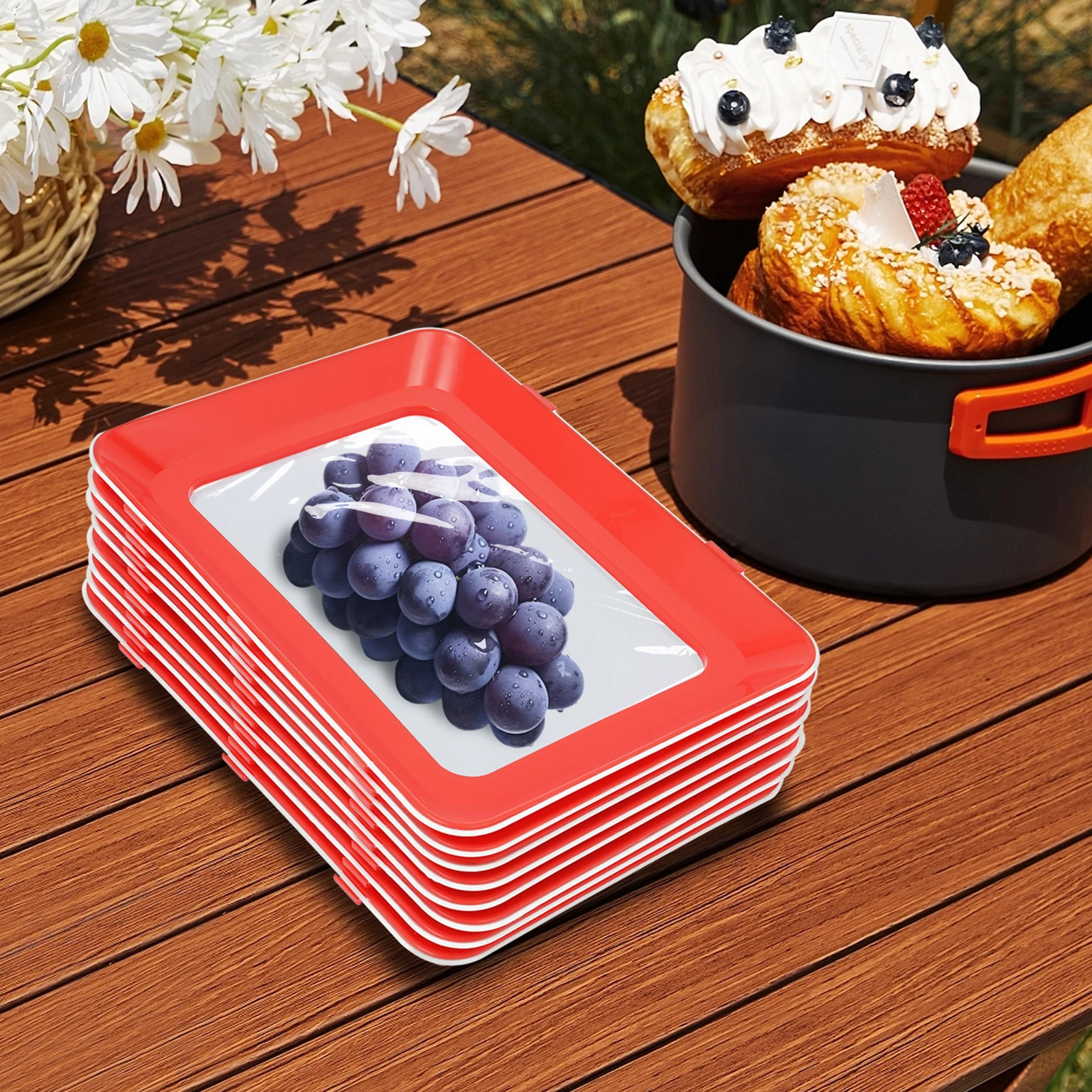 8pcs/6pcs/4pcs Reusable Food Storage Containers Airtight Lock Freshness Plates Set Stackable for Fridge/Freezer