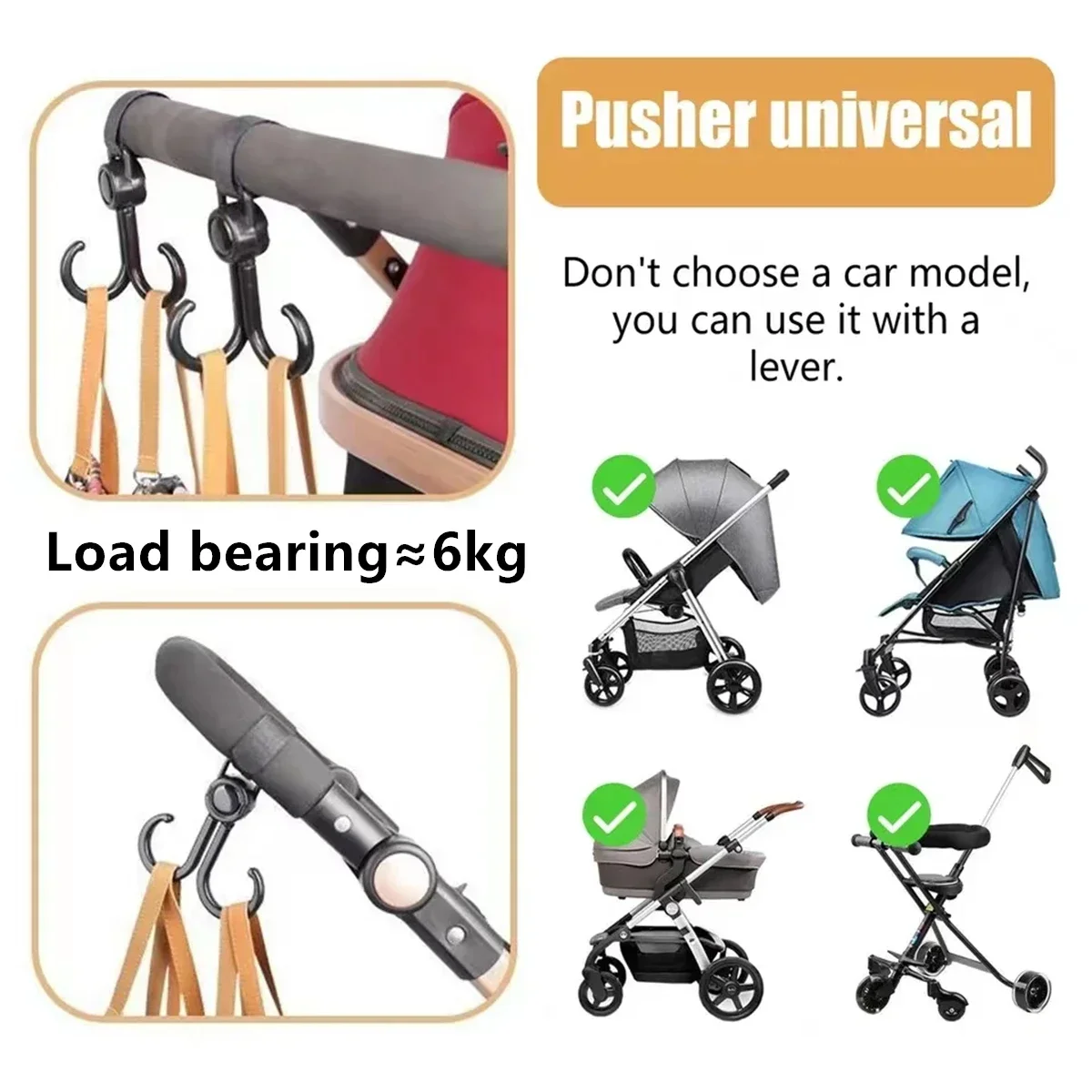 Description Picture 4 of item2PCS Rotatable Double Hooks Baby Stroller Travel Accessories Shopping Prop Multifunctional Portable Plastic Hook Pram Hook